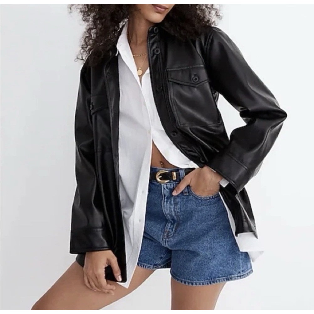 MADEWELL Woman SZ Plus 1X NEW $118. Super soft Faux Leather Shirt-Jacket Moto